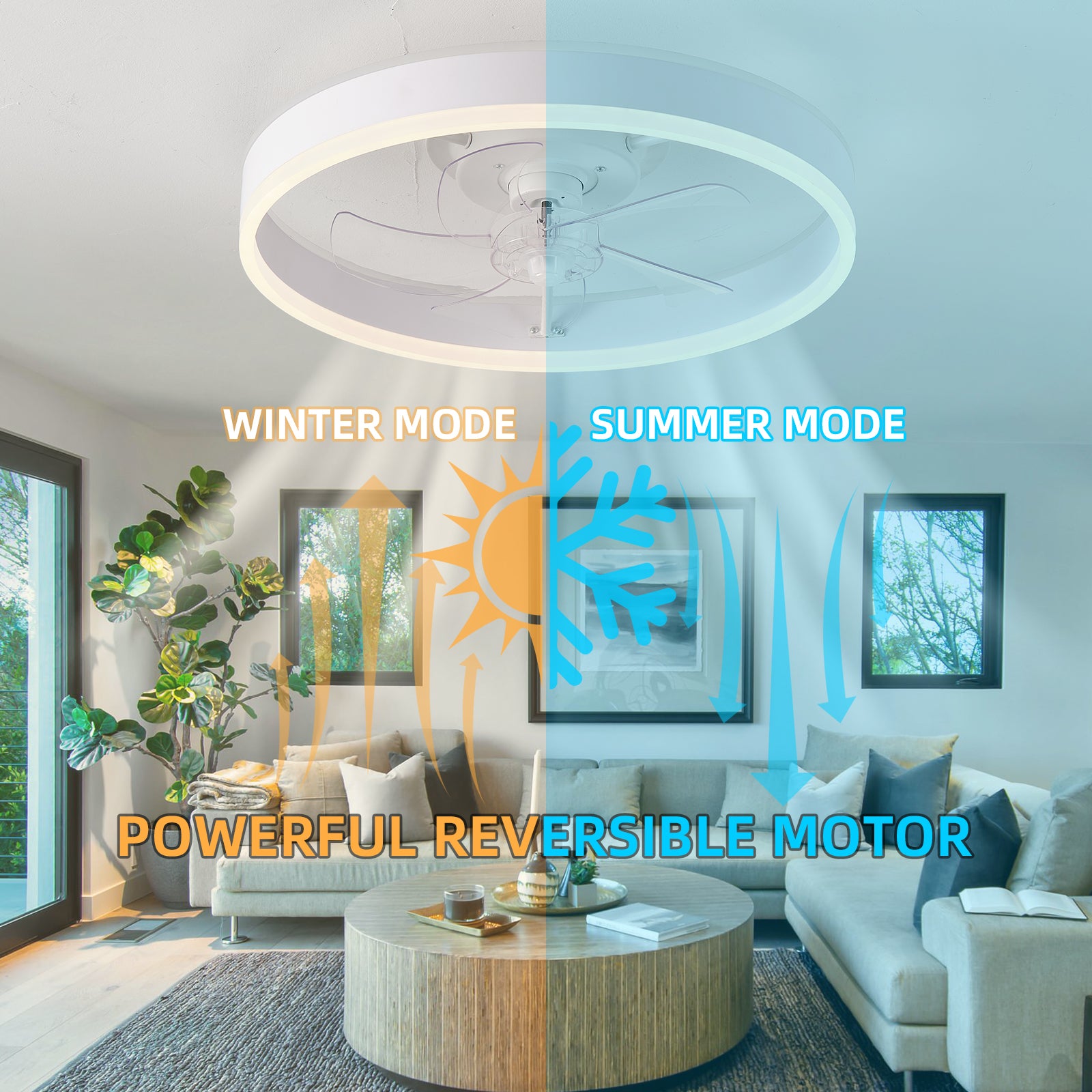19.7 Inch RGB LED Ceiling Fan with Light - 3 Color Temperatures, 6 Speed Adjustable, Reversible Rotation for Bedroom, Living Room & Office