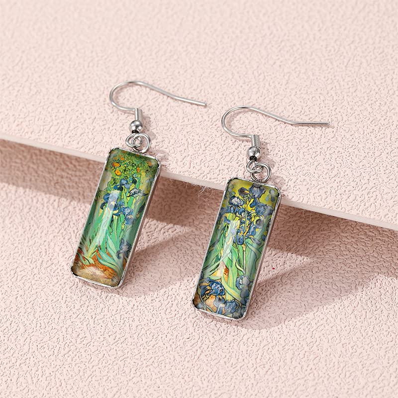 Van Gogh Starry Night Sunflower Dangle Earrings for Women - Abstract Art Drop Earrings - Boho Vintage Jewelry - Perfect for Parties, Weddings & Artistic Fashion