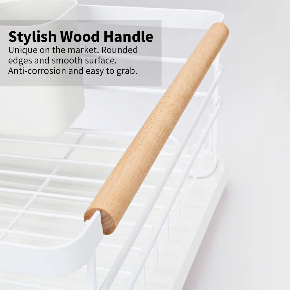 Modern Wooden Handle Dish Rack & Drain Board - 16.5
