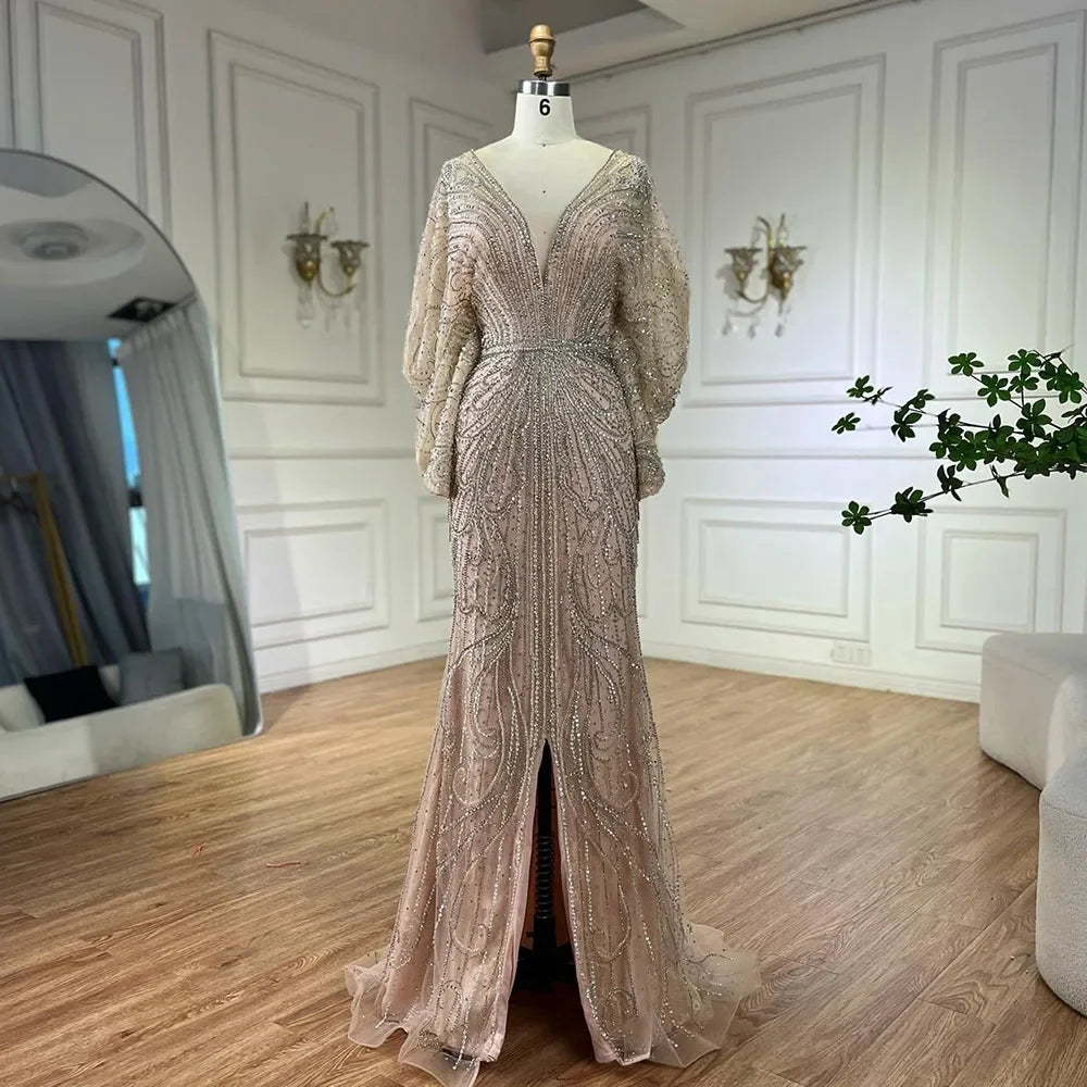 Luxury Arabic Tiffany Mermaid Beaded Evening Dress Gown LA72288A - Elegant Formal Gown for Prom, Wedding, and Red Carpet Events