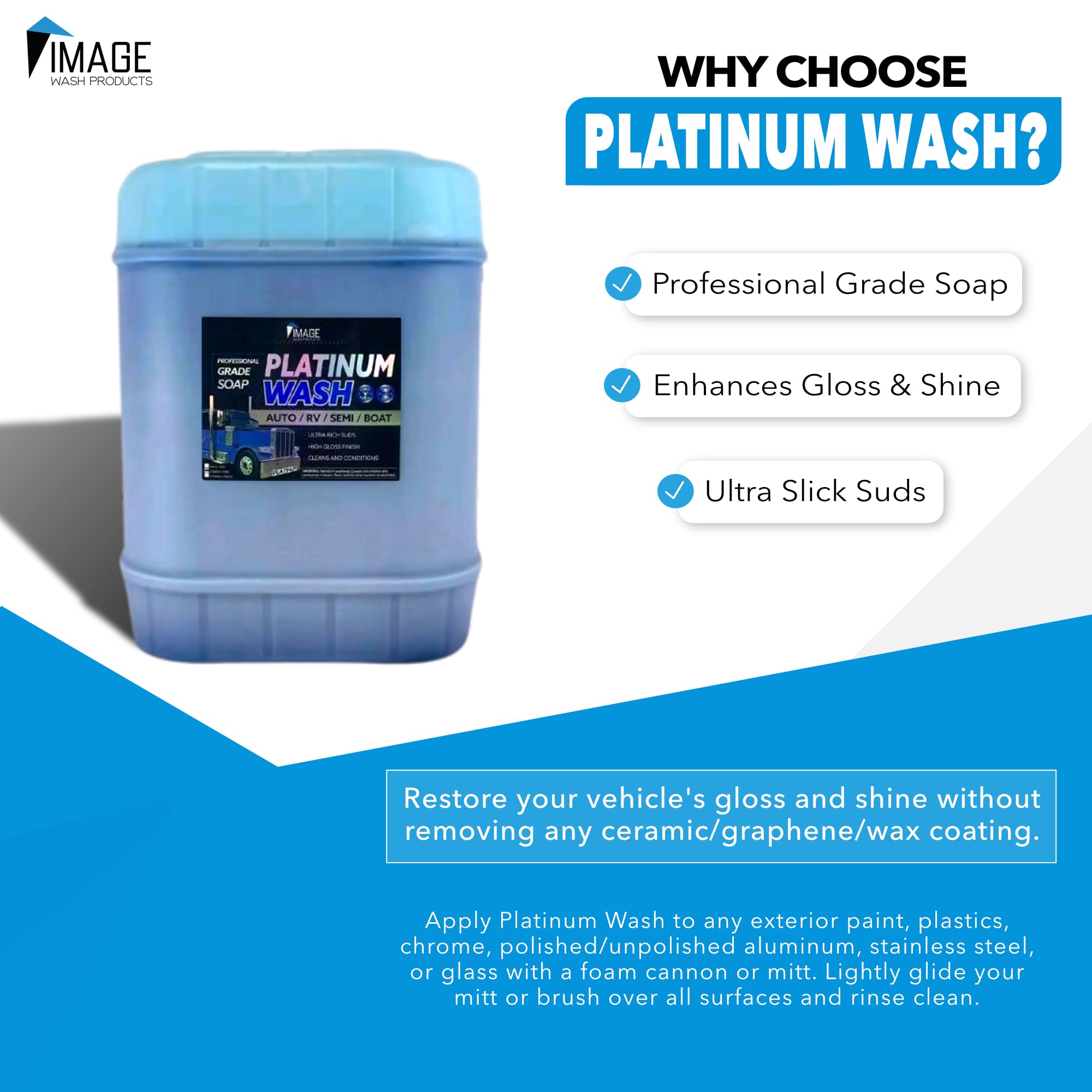 Platinum Wash - Professional Grade Concentrated Truck Wash Soap for Trucks, RVs, Cars, Boats & Equipment | High Lubricity Foaming Formula | 5-Gallon Bulk Size | Perfect for Heavy Duty Cleaning, Fleet Maintenance & Vehicle Detailing