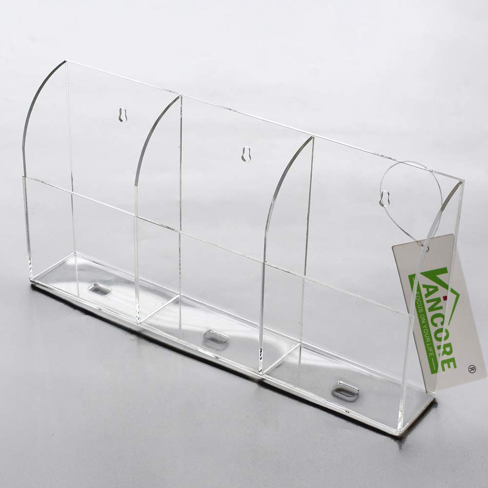 VANCORE Clear Wall Mounted Phone Charger Holder - Universal Smartphone Stand with 3 Holes for TV Remote Control Storage - Perfect for Bedroom, Living Room & Office Organization