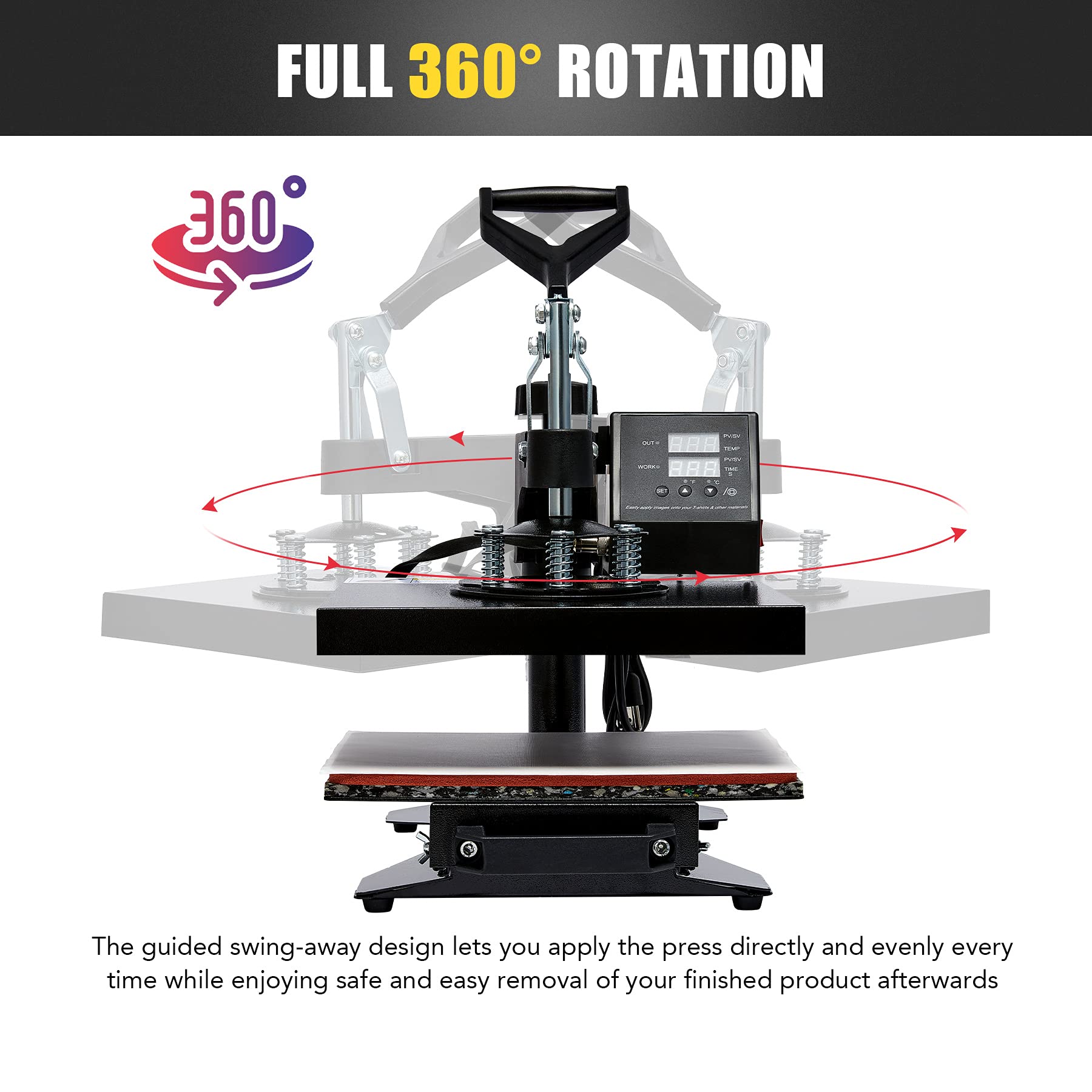 LETRA 12x10 Inch 8-in-1 Heat Press Machine - 360° Multifunctional Industrial T-Shirt Press for Mugs, Hats, Plates & Caps | Perfect for DIY Custom Apparel, Sublimation Printing & Small Business Use