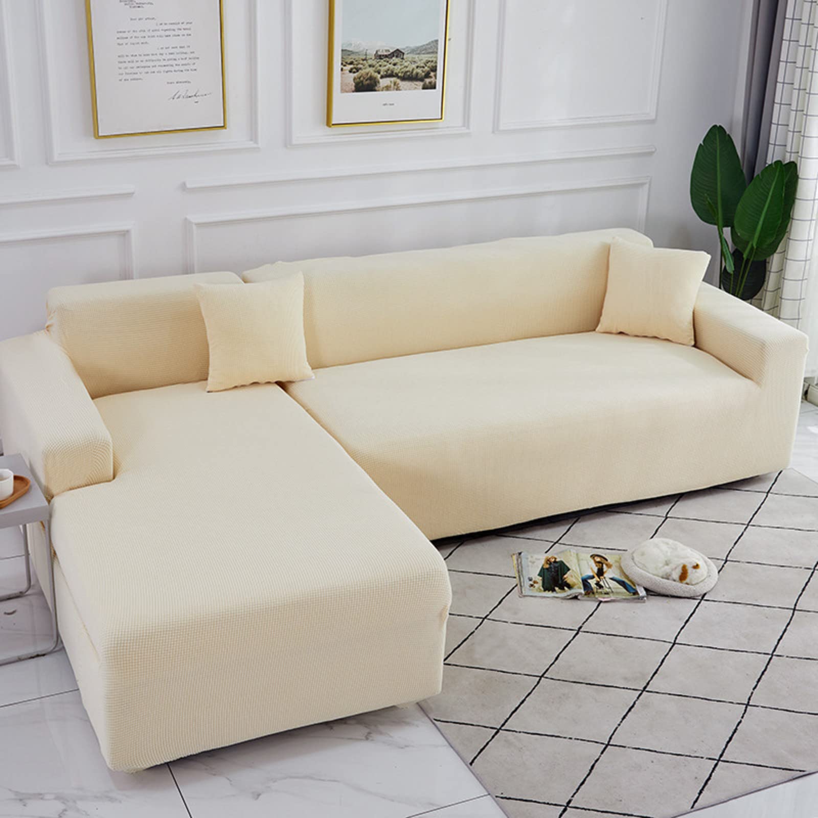 Solid Color Waterproof Non-Slip Sofa Cover - Stretchable Couch Protector for Sectional, Loveseat & 1-Seater Chair (35-inch) | Home Decor, Pet & Kid-Friendly Living Room Furniture Protection