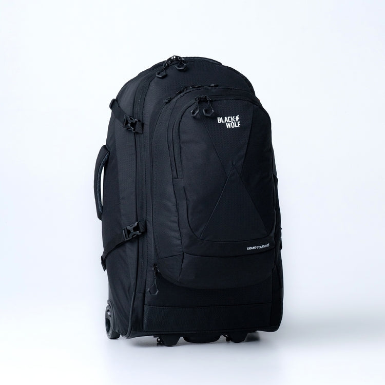 65L (+20L) Black Wolf Grand Tour II Wheeled Duffle Bag with Backpack Straps - Travel, Camping & Outdoor Adventures Gear