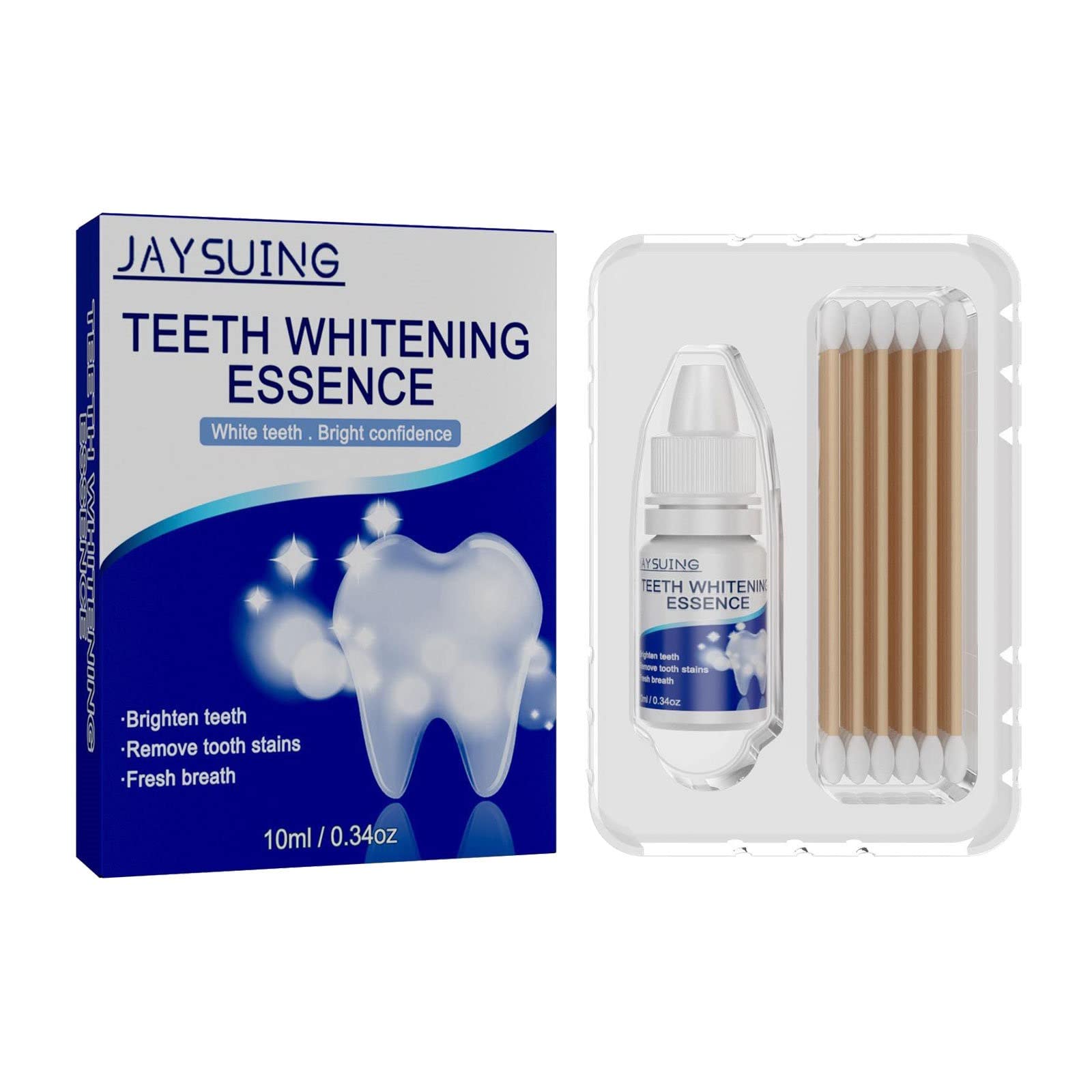 Tooth Whitening Essence for Stains & Plaque Removal - 10ml Dental Care Kit with Cotton Swabs for Fresh Breath & Teeth Cleaning | At-Home Teeth Whitening & Oral Hygiene Solution