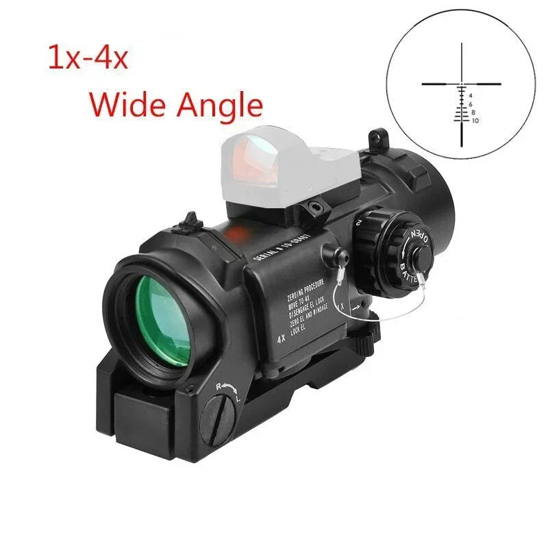 1-4x24 Wide Angle Tactical Rifle Scope with Mini Red Dot Sight | Dual Purpose Hunting & Shooting Accessory | Includes Rubber Covers (Black/Tan) | Perfect for Hunting, Target Practice & Tactical Training