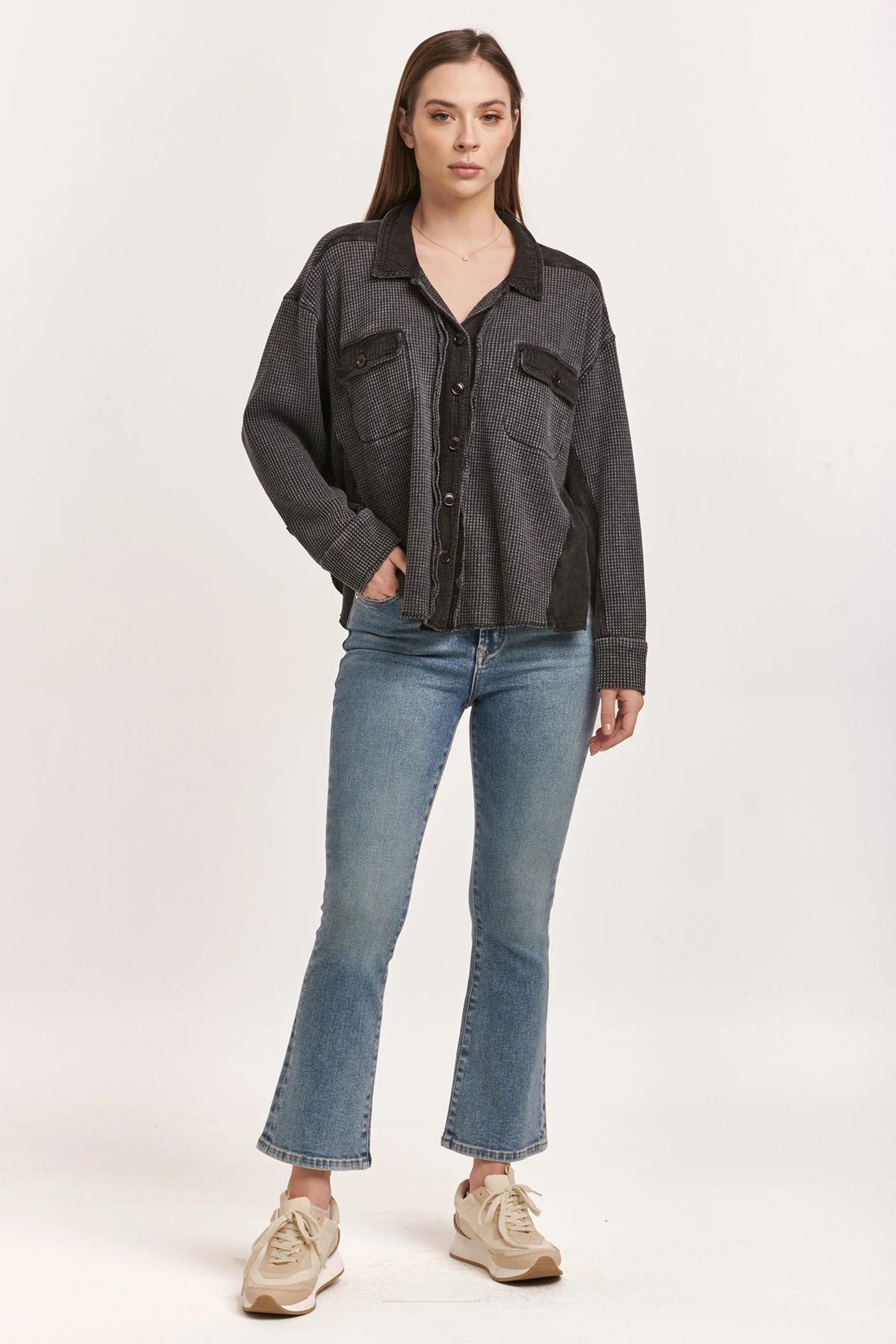 Foster Thermal Shirt Jacket for Men & Women - Lightweight Fleece Lined Winter Jacket, Black - Perfect for Outdoor Activities, Hiking, and Cold Weather Layering