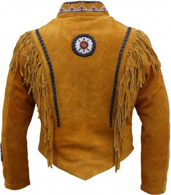 Classyak Women's Western Suede Leather Jacket with Beads, Fringes & Bones - Stylish Cowgirl Jacket for Country Music Festivals & Rodeo Events