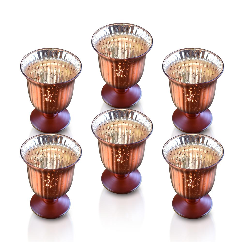 6 Pack Vintage Mercury Glass Candle Holders - 5 Inch Emma Design Fluted Urn in Rustic Copper Red | Elegant Decorative Candle Holders for Home Decor, Wedding Centerpieces, Table Settings & Holiday Decorations