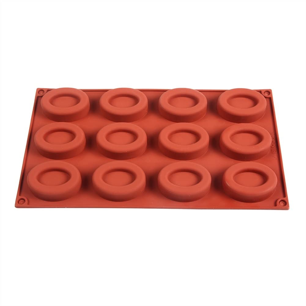 HOSMENDFOE 12-Cavity Silicone Oval Donut Mold - Brick Red Chocolate & Cake Baking Mold for Mini Desserts, Pancakes, DIY Treats - Perfect for Home Baking, Party Favors, and Holiday Treats