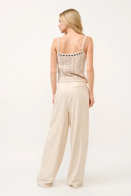 High Rise Wide Leg Linen Blend Pants for Women - Summer Comfort Stretch Trousers with Elastic Waist | Casual, Office & Vacation Wear