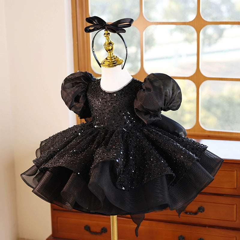Black Girls Birthday Dress with Puff Sleeves - Princess Party Dress for Kids - Perfect for Birthday Parties, Pageants, and Special Occasions