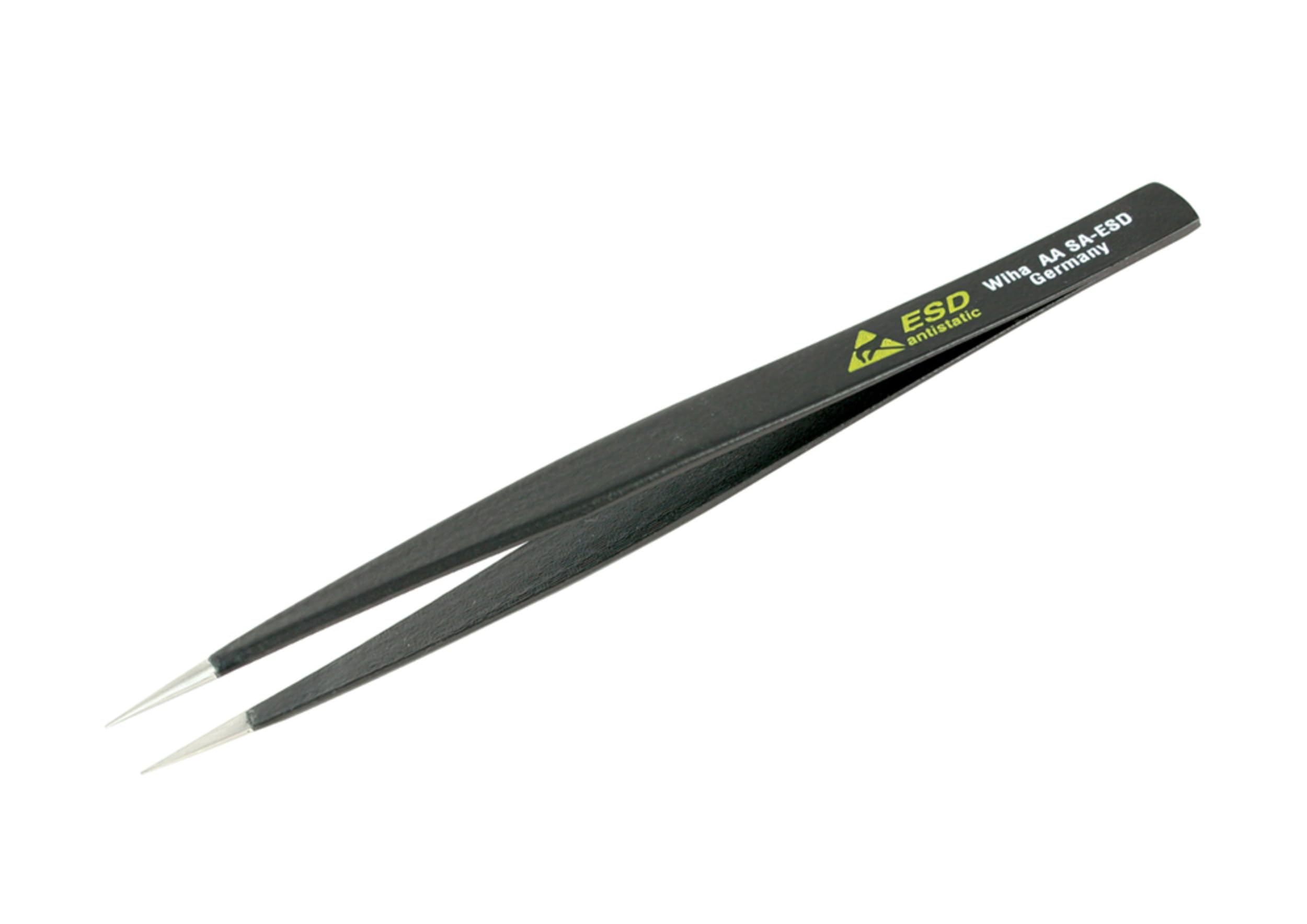 Wiha 44501 Professional ESD Safe Stainless Steel Precision Tweezers - 5.1 Inch Anti-Static, Hypoallergenic Tech Tweezers for Electronics Repair, Jewelry Making & Laboratory Use