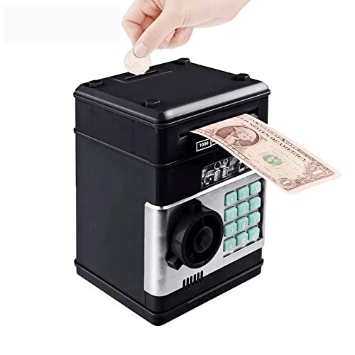 Electronic Piggy Bank with ATM Password - Digital Money Saving Box for Kids, Automatic Cash & Coin Deposit, Secure Safe Box - Perfect Gift for Birthdays & Holidays (Black) - Teach Kids Financial Responsibility & Savings