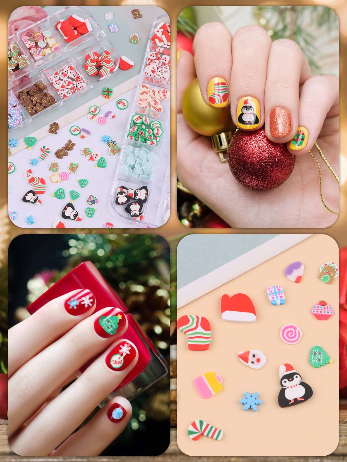 24 Grids Christmas Nail Art Slices - 3D Polymer Nail Flakes with Snowflake, Santa & Penguin Designs for DIY Nail Decor | Cute Glitter Nail Charms for Women & Girls | Perfect for Holiday Nail Art, Face & Body Crafting (2 Box Set)