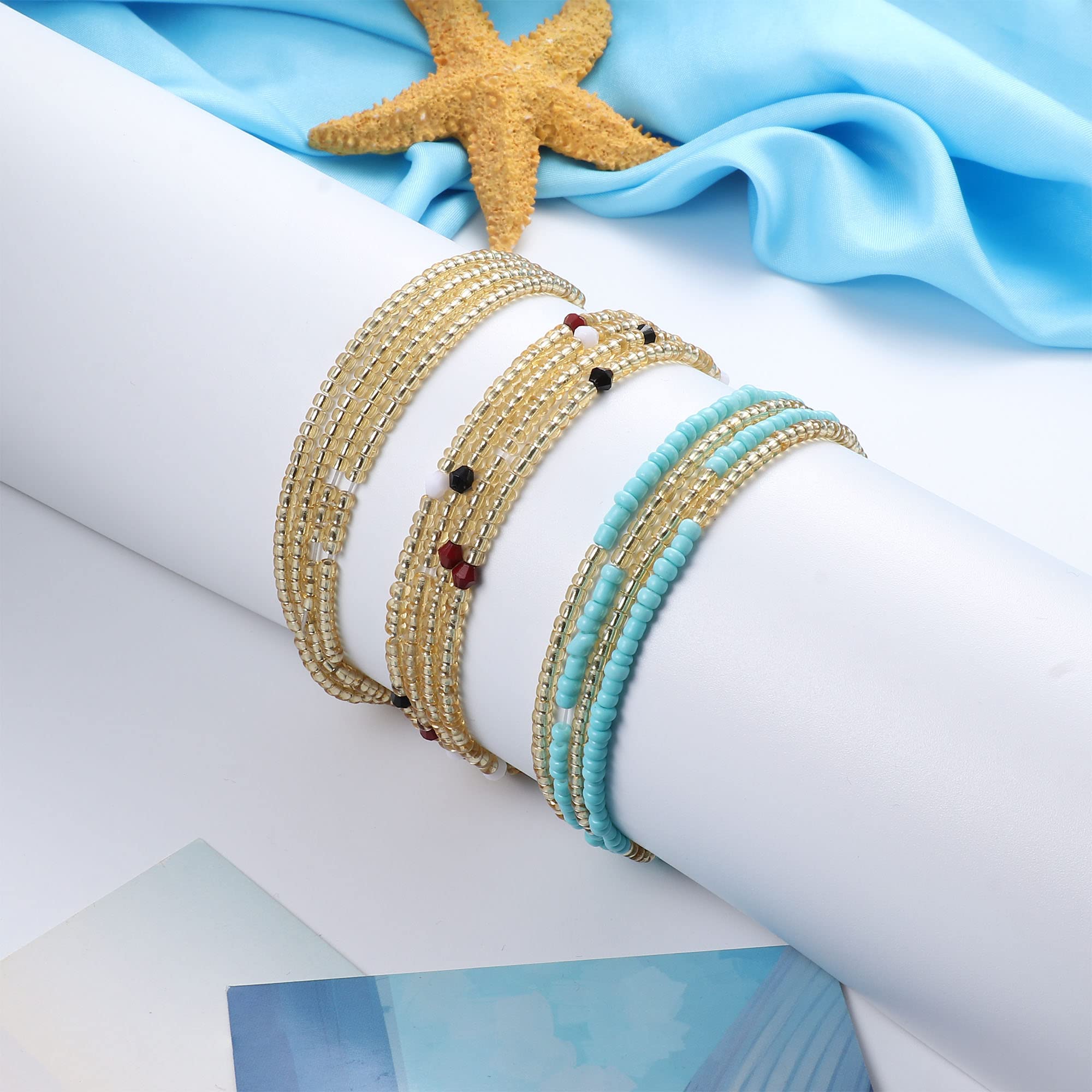 Sailimue 3 Piece African Waist Beads for Women - Elastic Belly Chain Jewelry for Plus Size Bikini & Body Positivity - Perfect for Beach, Festival, Yoga & Belly Dance Accessories