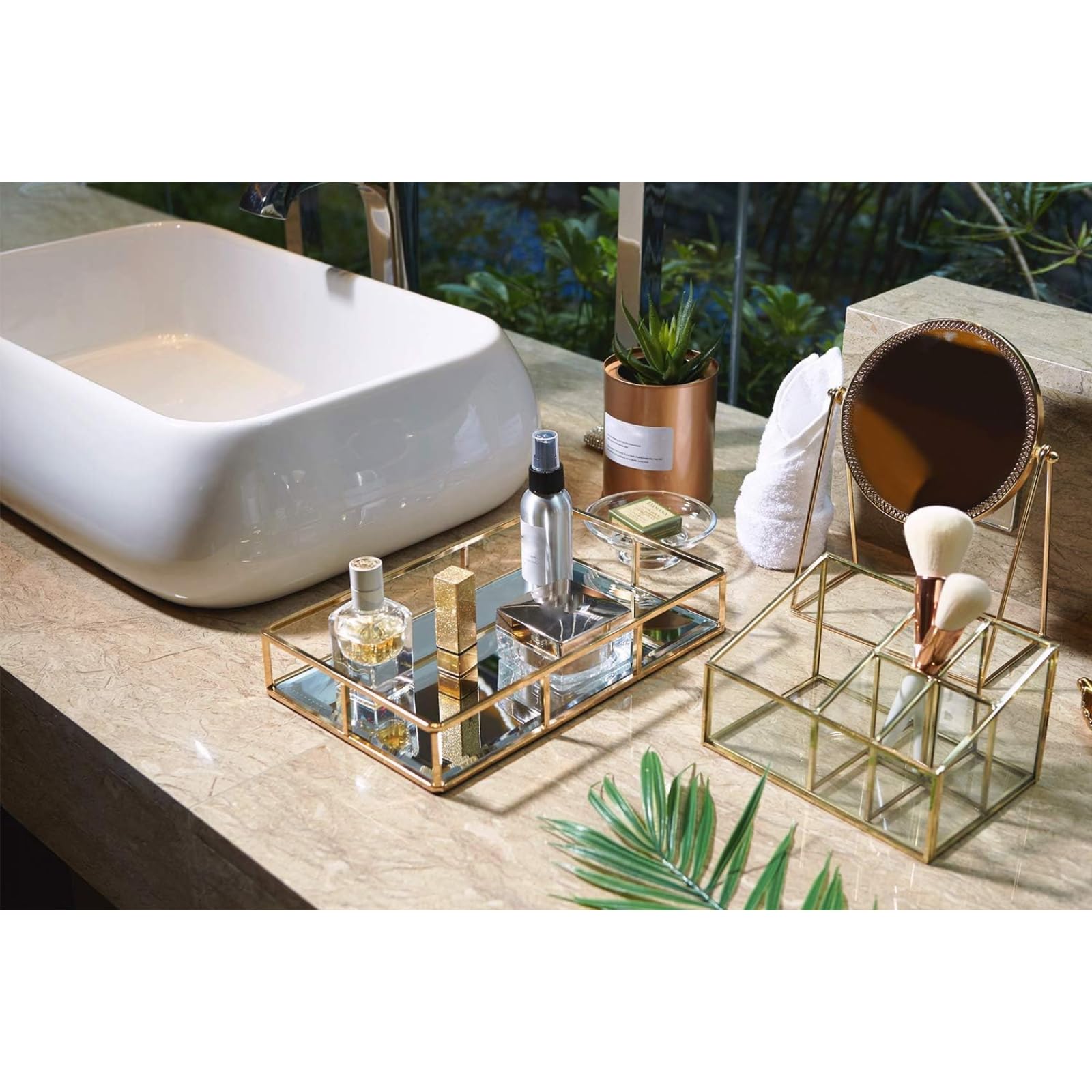PuTwo Gold Ornate Metal Decorative Tray - Jewelry & Perfume Organizer, Makeup Vanity Tray for Dresser, Bathroom & Bedroom Decor | Perfect for Displaying Rings, Bracelets & Cosmetics