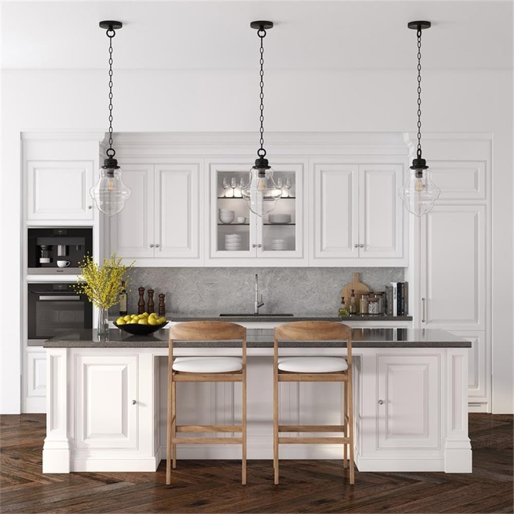 Henn&Hart 9 Inch Blackened Bronze Metal and Glass Pendant Light Fixture - Perfect for Dining Room, Kitchen Island, or Entryway Lighting