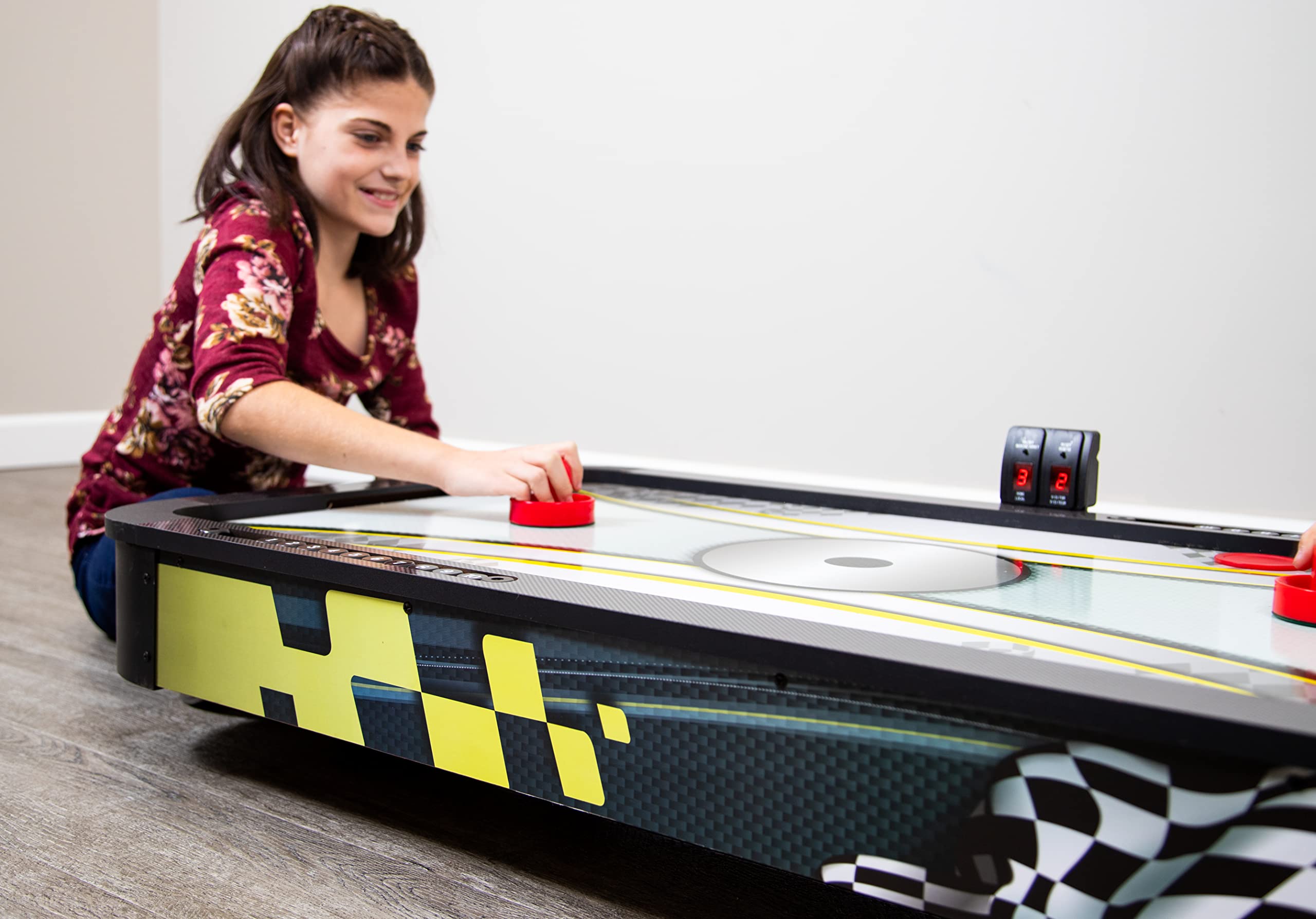 Hathaway Le Mans 42-inch Tabletop Air Hockey Game Table for Kids & Adults - Black & Yellow - Perfect for Game Rooms, Parties & Family Fun