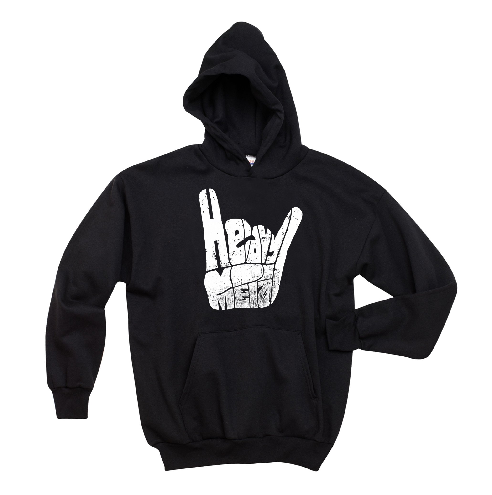 LA POP ART Men's Heavy Metal Graphic Hoodie - Soft Cotton Pullover Sweatshirt with Word Art Design | Perfect for Concerts, Streetwear & Casual Outfits