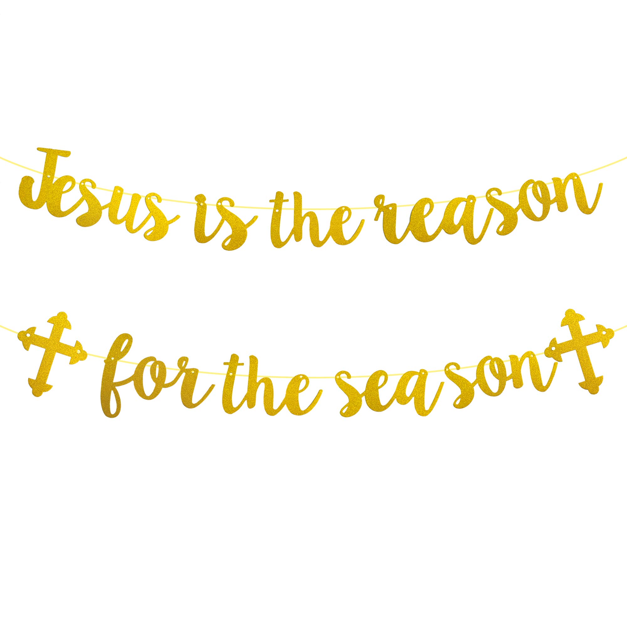 Jesus is the Reason for the Season Banner - Gold Glitter Christmas Holiday Banner - Funny Xmas Decorations for Home & Church - Perfect for Christmas Vacation & Holiday Party Decor