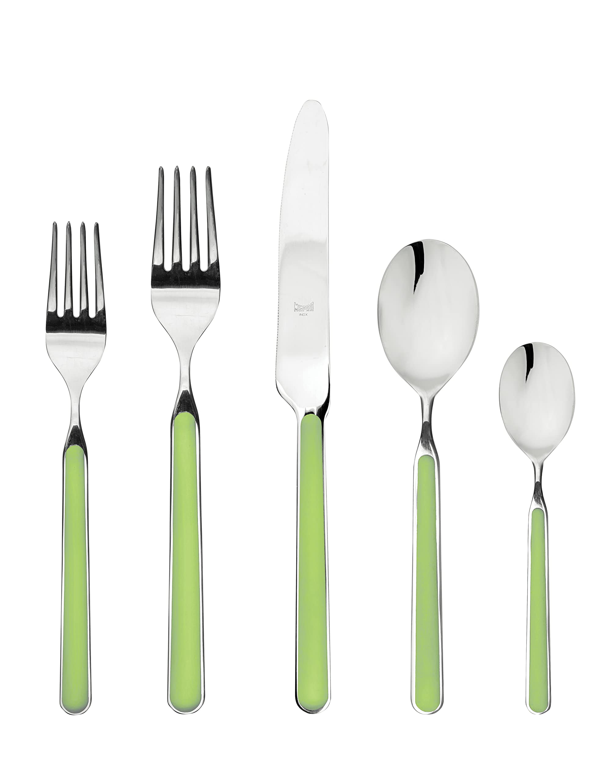MEPRA 5-Piece Place Setting - Pistachio Finish Handle, Dishwasher Safe Cutlery Set, Acid Green - Perfect for Dinner Parties, Restaurants & Everyday Dining