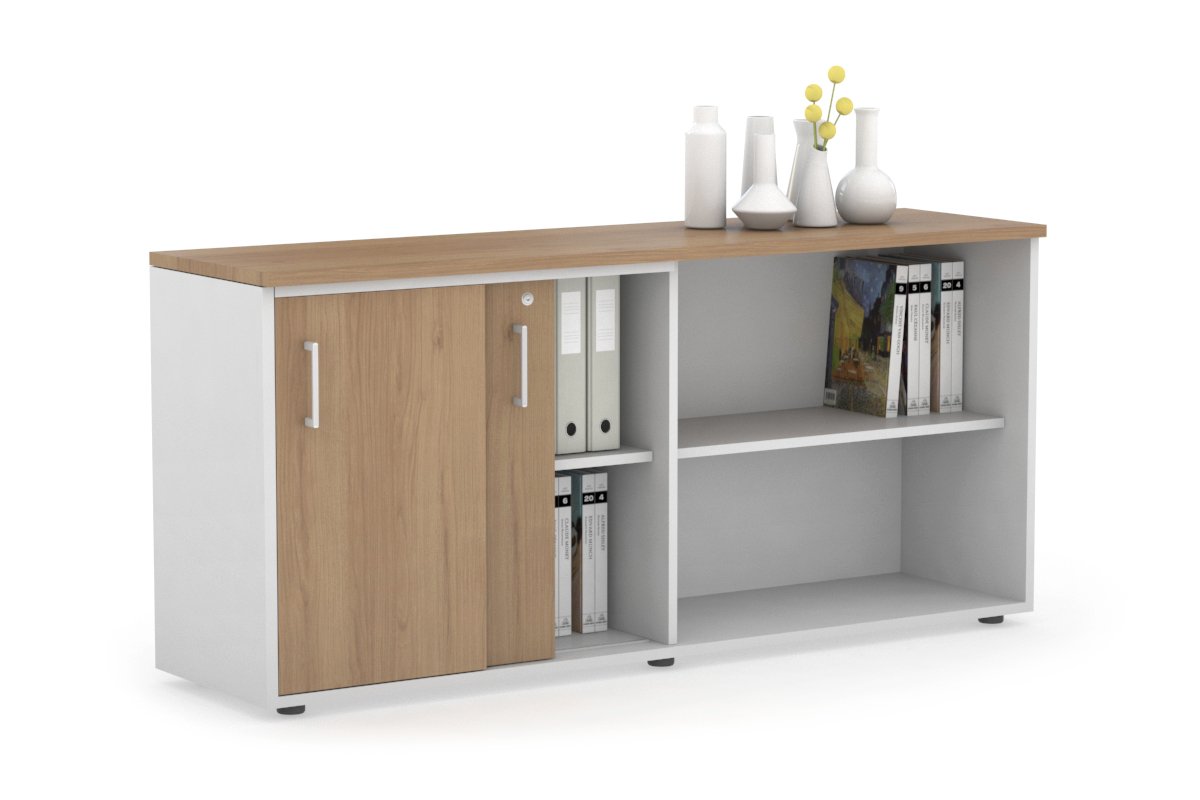 Modern 2-Door Sliding Credenza with Open Storage - Stylish TV Stand, Entryway Cabinet & Living Room Organizer for Home & Office