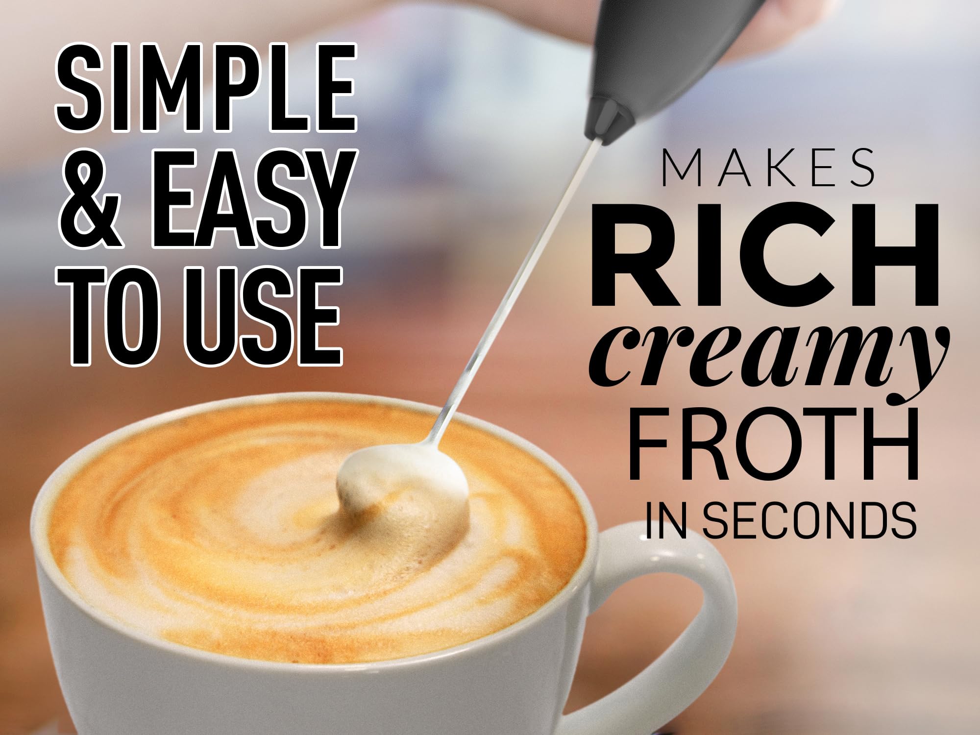 Zulay Powerful Electric Milk Frother for Coffee & Matcha - Upgraded Titanium Motor Handheld Frother, Mini Mixer & Whisk for Lattes, Cappuccinos, Hot Chocolate & Smoothies - Compact & Stand-Free Design (Black)