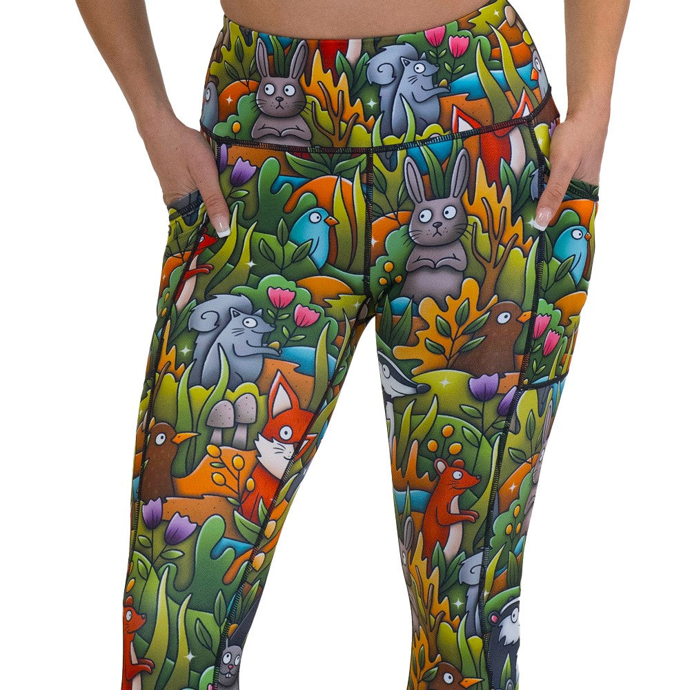 Woodland Creatures Leggings for Women - Cute Animal Print Yoga Pants with Fox, Deer & Owl Design - Perfect for Yoga, Workout & Casual Wear