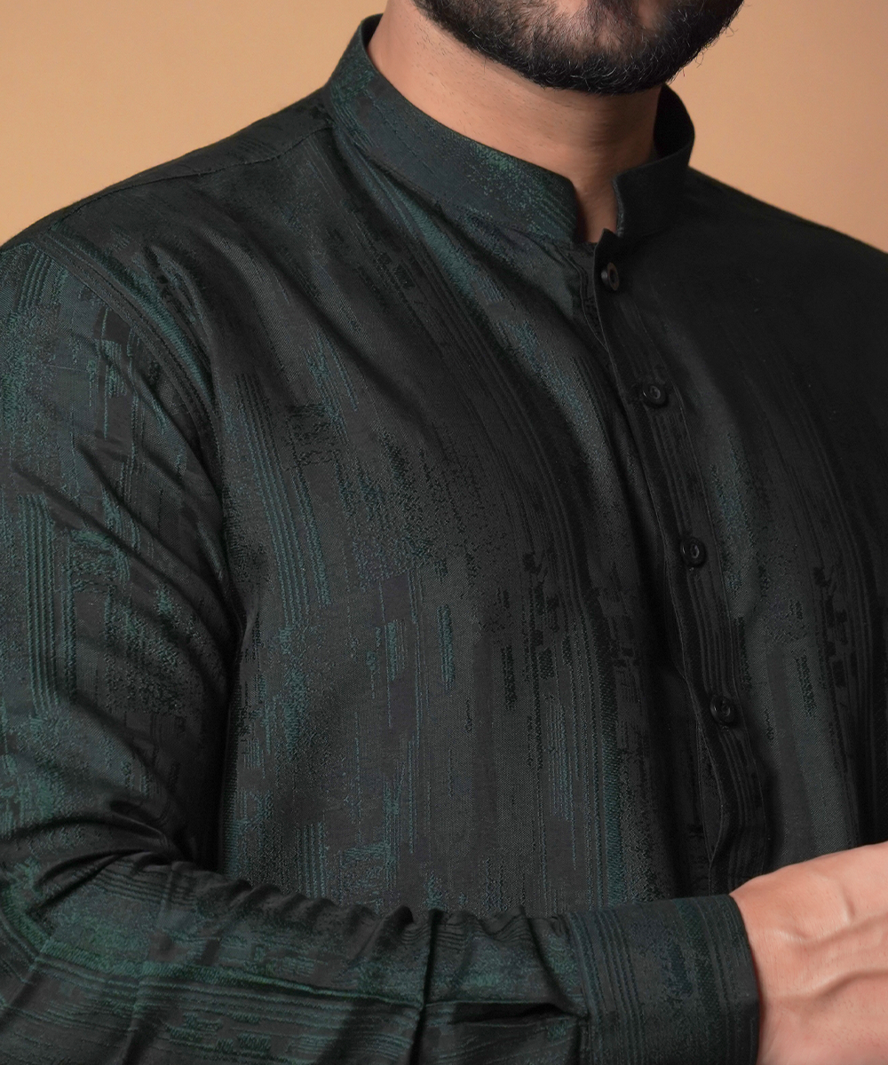 Premium Dark Green & Black Cotton Jacquard Fabric - Soft, Durable & Stylish for Upholstery, Curtains & Home Decor