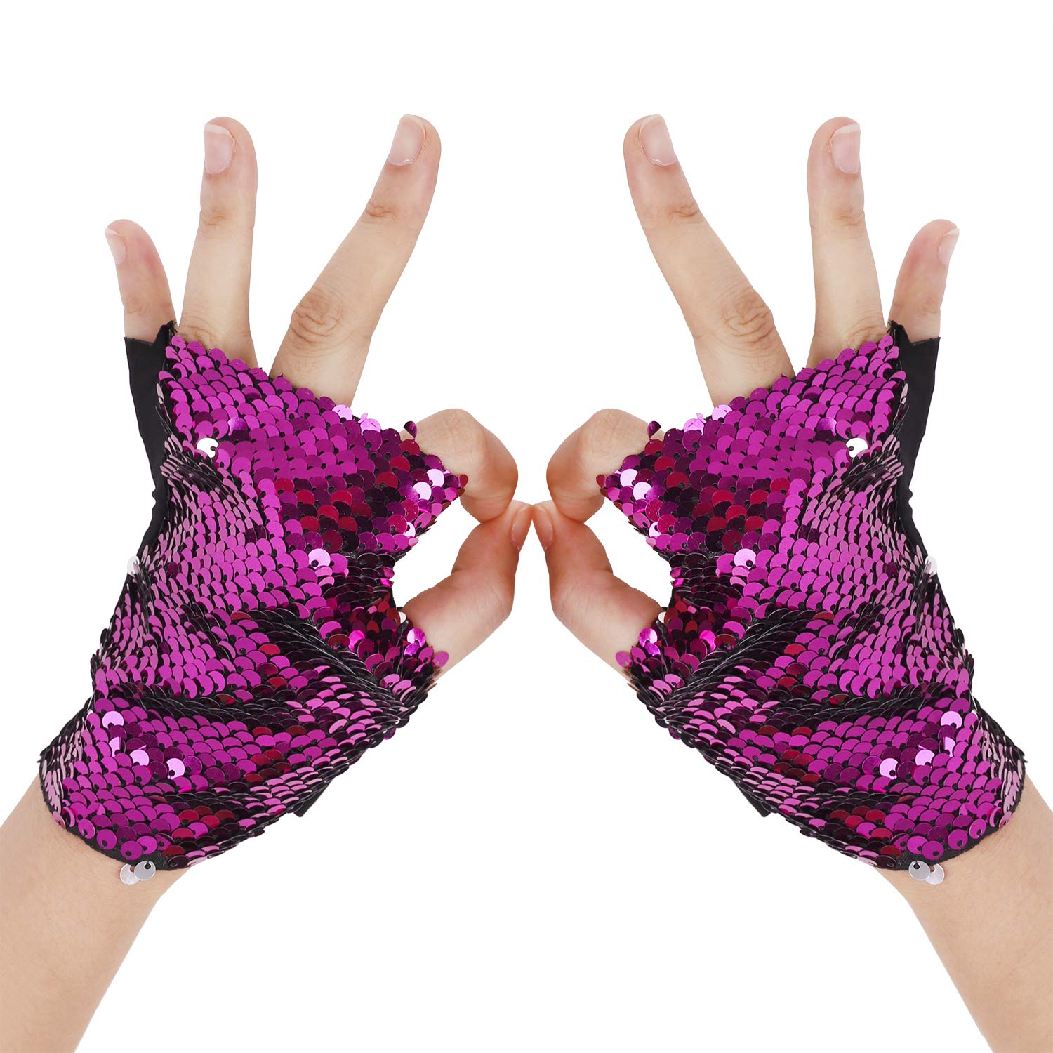 Sparkly Sequin Gloves - Reversible Mermaid Fingerless Gloves for Cosplay, Halloween, Rave Parties & Festivals | Perfect for Costumes, Dance Performances & Nightlife Events
