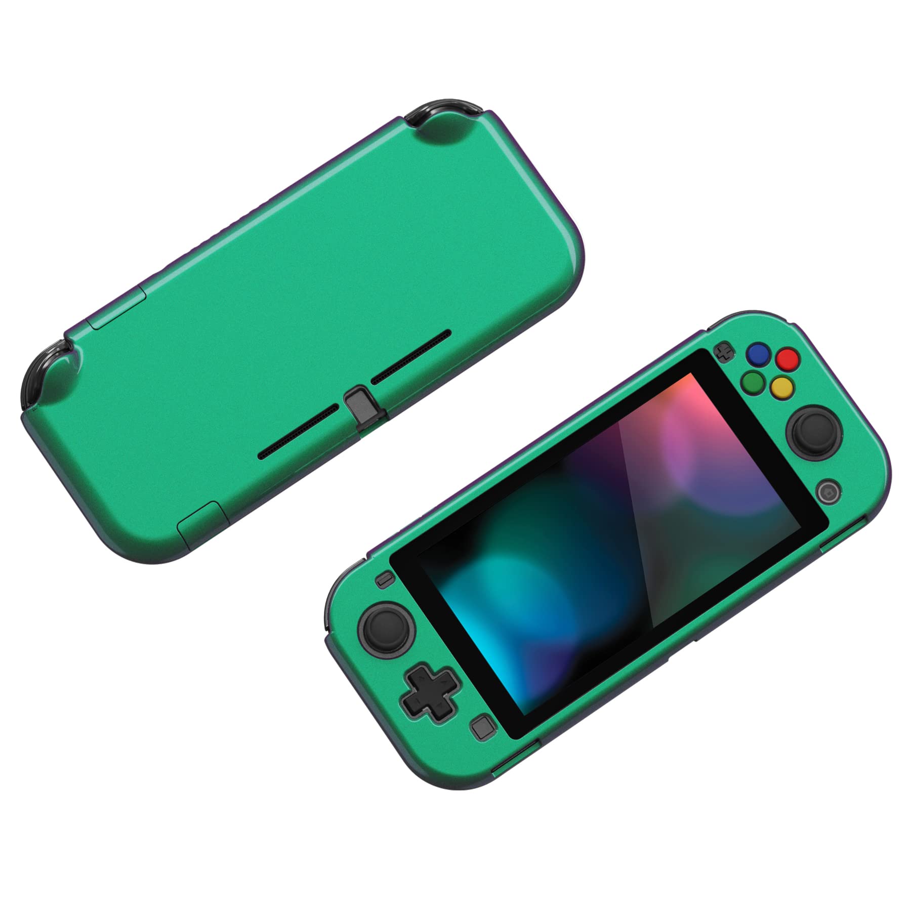 eXtremeRate PlayVital Glossy Chameleon Green Purple Protective Case Cover for Nintendo Switch Lite - Hard Shell Shield with Tempered Glass Screen Protector | Travel, Gaming, Home Entertainment Protection