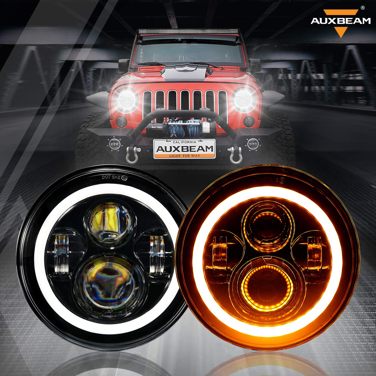 Auxbeam 7 Inch LED Headlights - H6024 Replacement for 1997-2018 Jeep Wrangler JK JKU Unlimited TJ LJ CJ, 7