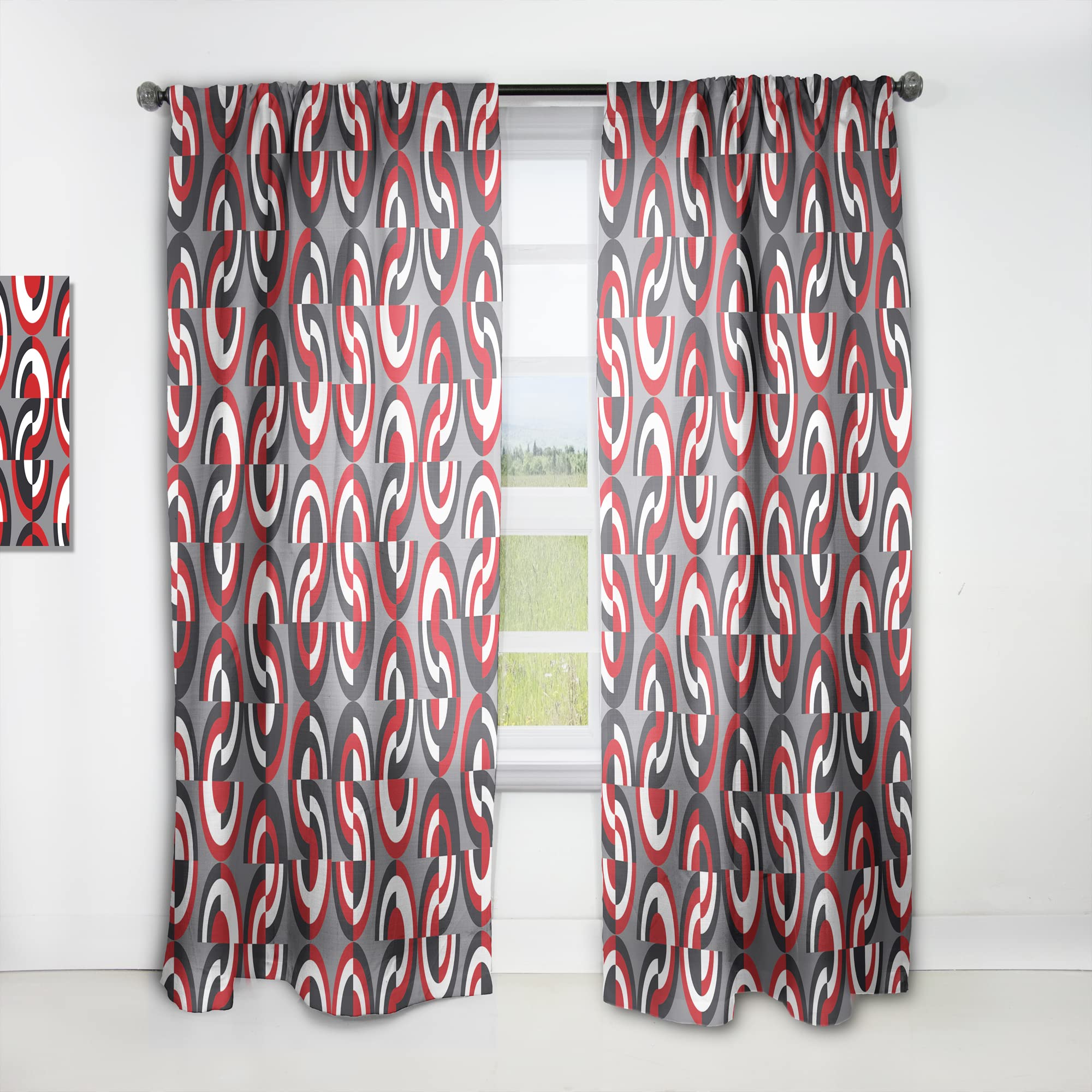 DesignQ Retro Geometric Circle Pattern Thermal Insulated Curtains - Single Panel 52x84 - Blackout Drapes for Bedroom & Living Room - Perfect for Home Decor, Privacy & Energy Efficiency