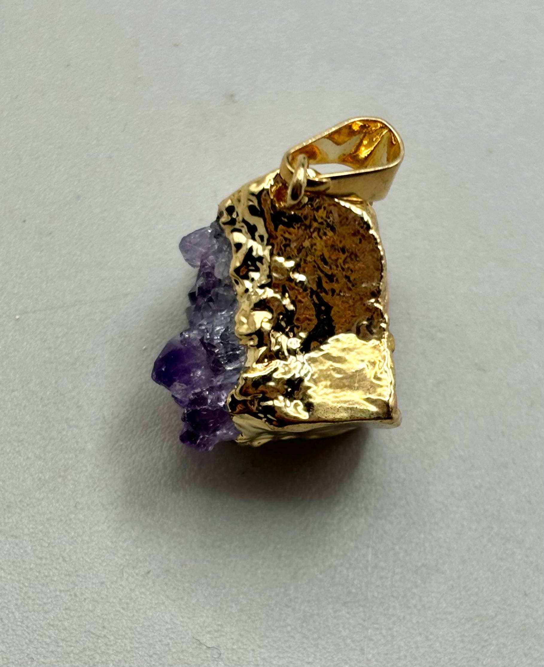 Natural Amethyst Cluster Gold Foil Pendant Necklace - Healing Crystal Jewelry for Women, Spiritual Gift & Energy Protection | Perfect for Meditation, Yoga & Chakra Balancing