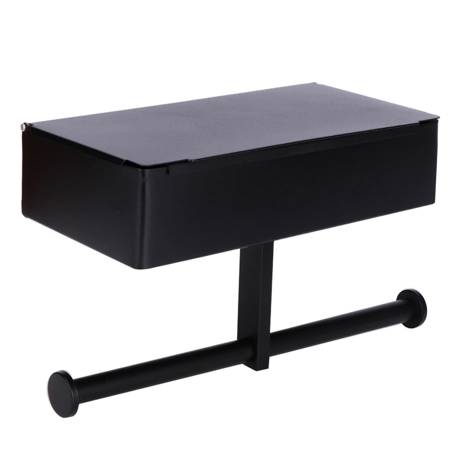 Multifunctional Toilet Paper Holder with Shelf & Flushable Wipes Dispenser - Black (Type B) | Bathroom Storage Organizer for Small Spaces & Modern Decor