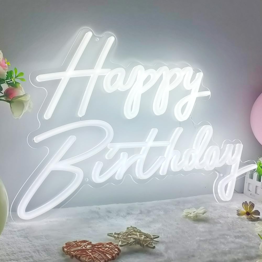 Happy Birthday LED Neon Sign - 23 x 14 Inch Large Wall Decor with Dimmable Switch & USB Power for Party Backdrop, Home Decor, Bar, Restaurant, and Event Photography | by Colysor