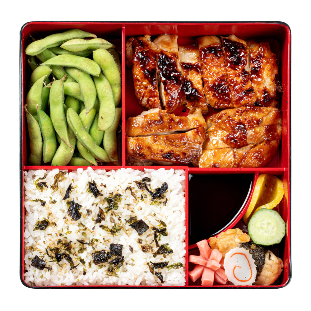 Premium Japanese Bento Box - 5 Compartment Black & Red Lunch Container (8.25