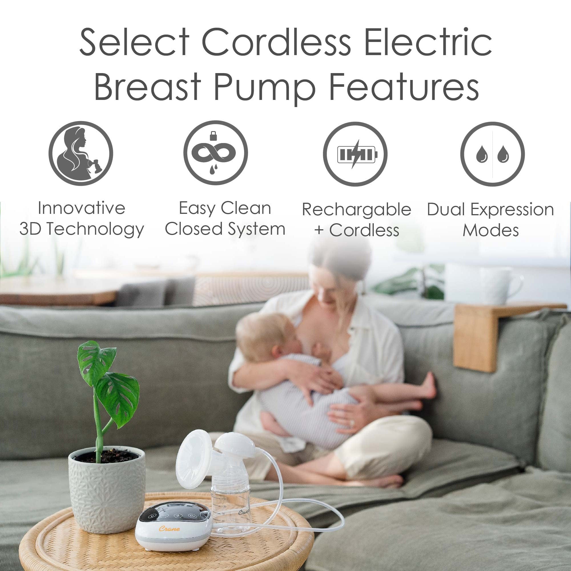Crane Rechargeable Electric Breast Pump - Hands-Free Portable & Wireless for Nursing Moms - Perfect for Travel, Work & On-the-Go Use