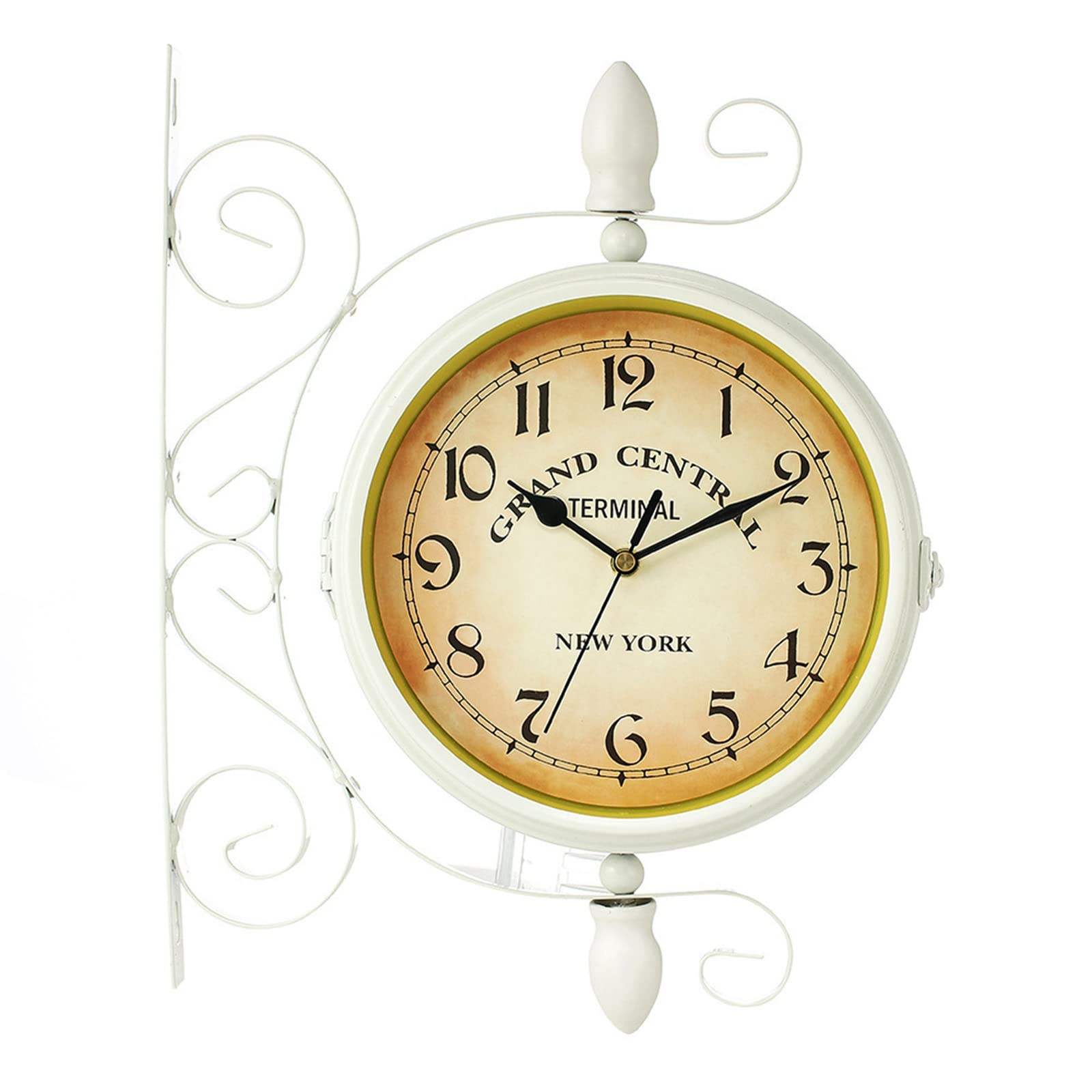 Vintage Wrought Iron Double Sided Wall Clock - 360° Rotating Silent Battery Operated Indoor/Outdoor Clock for Garden, Patio, Train Station Decor | Perfect for Home, Office, Restaurant & Cafe Wall Decoration