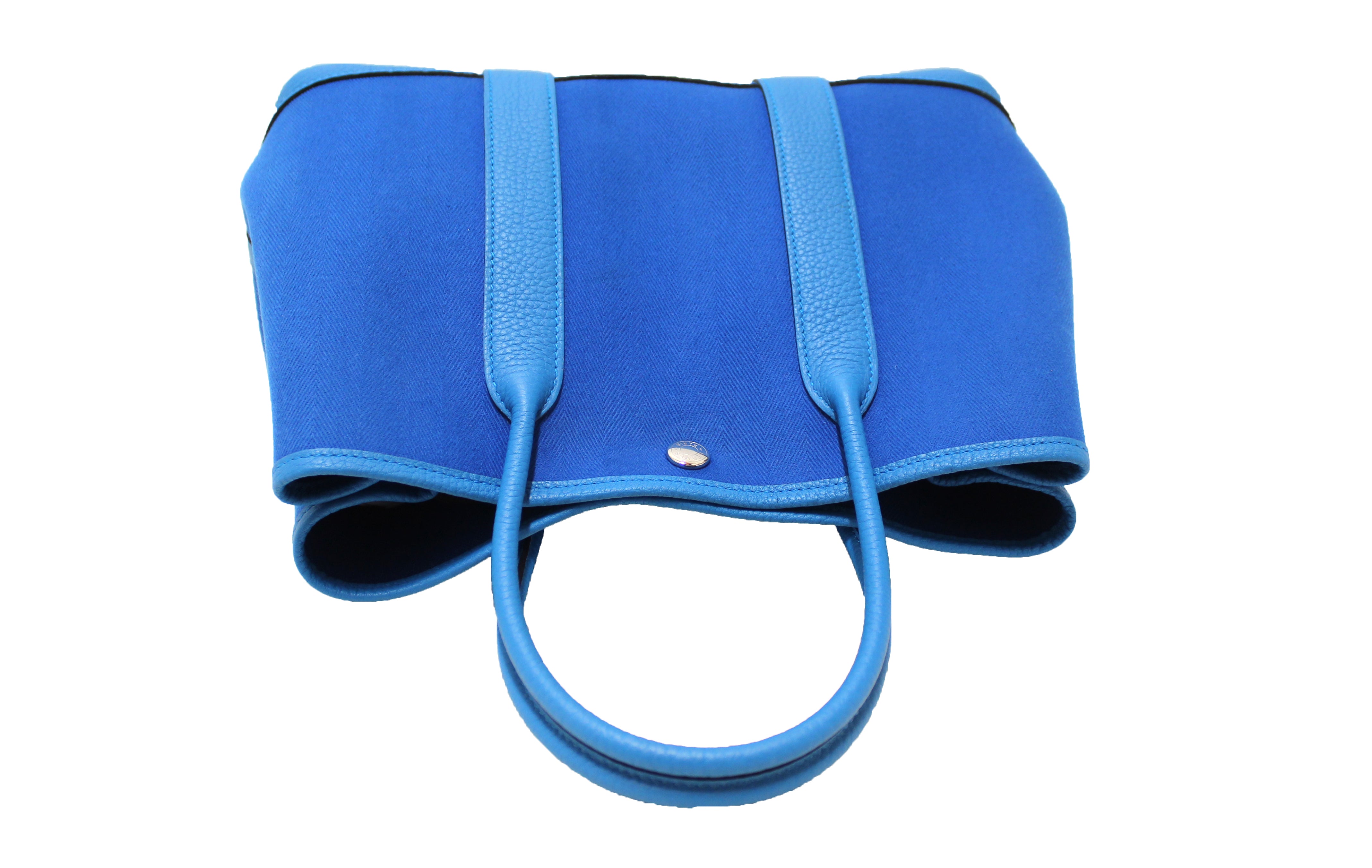 Authentic Hermes Blue Toile and Leather Garden Party 30 Tote Handbag for Women | Luxury Designer Shoulder Bag | Perfect for Work, Travel, and Everyday Use