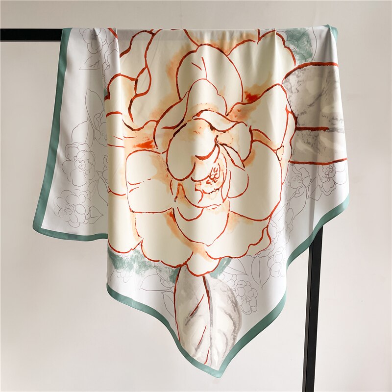Stylish Floral Print Twill Silk Scarf for Women - Muslim Hijab Headband, Bandana, Summer Shawl & Beach Stole - Elegant Echarpe for Daily Wear, Office & Travel (2024 Fashion)