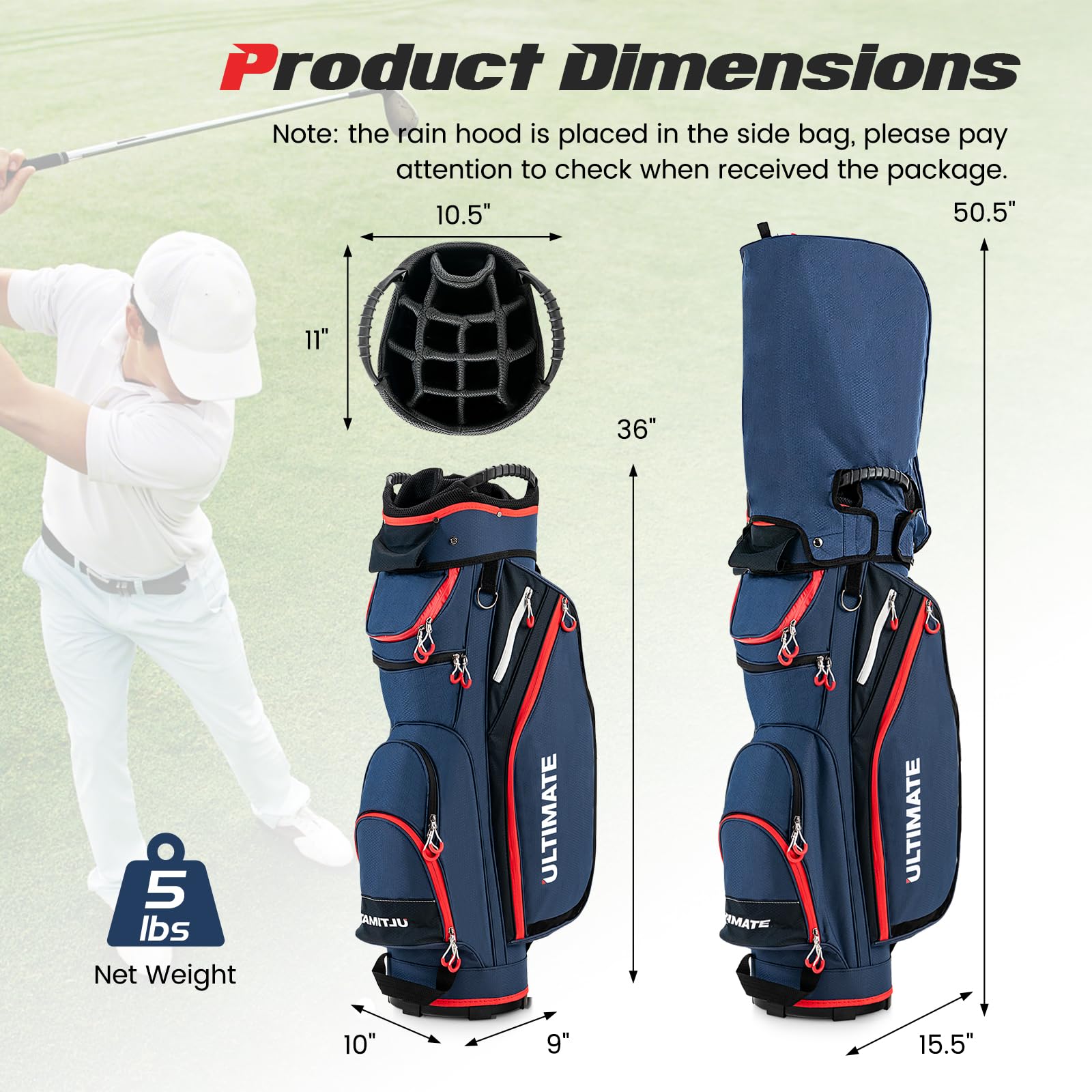 **Goplus 14-Way Divider Golf Cart Bag – Lightweight & Portable Golf Club Organizer with 8 Zippered Pockets, Cooler Bag, Rain Hood & Shoulder Strap – Ideal for Men & Women Golfers – Perfect for Tournaments, Driving Range & Weekend Golf Outings**