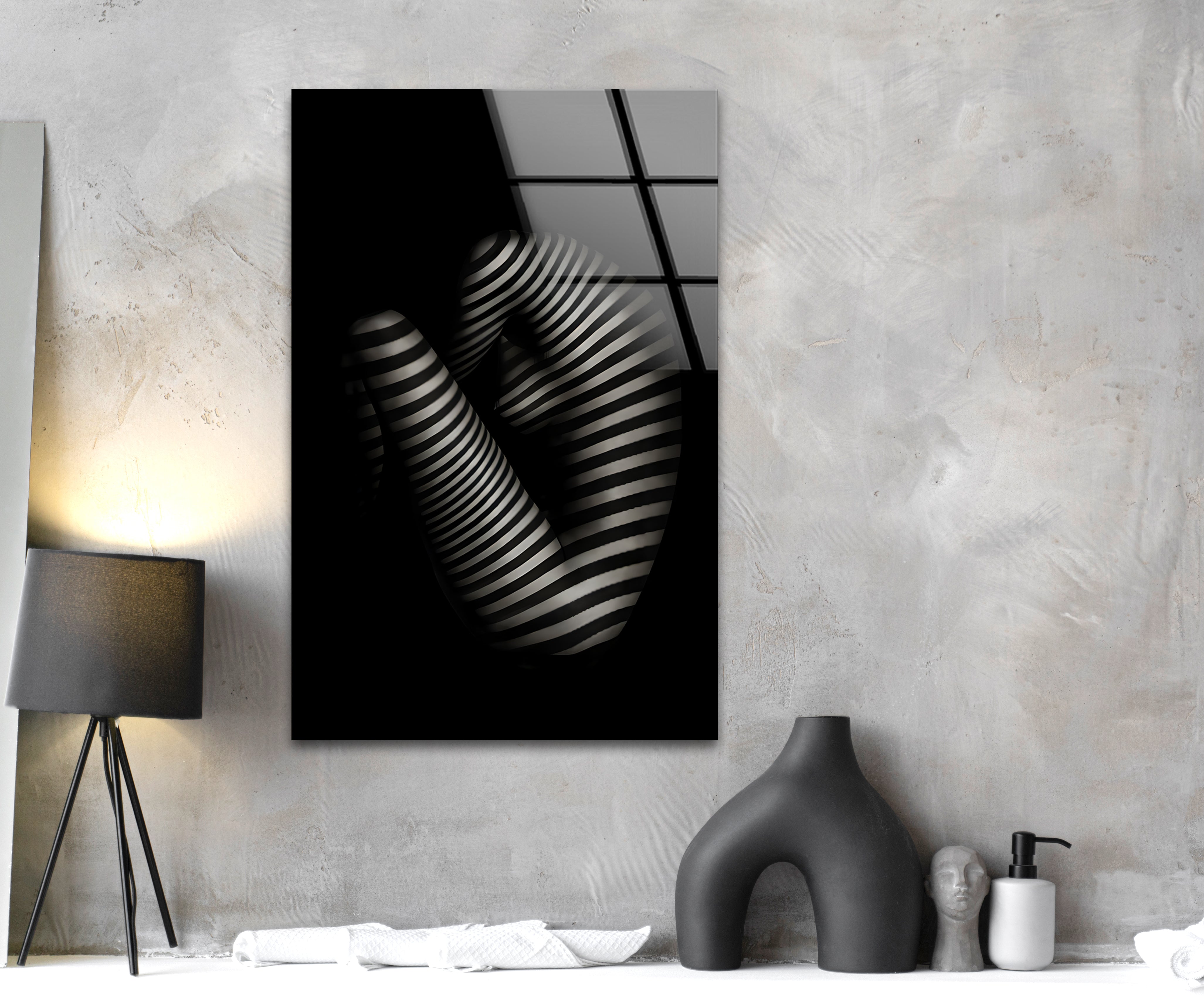 Black & White Erotic Art Glass Wall Decor - Modern Abstract Home Decor for Living Room, Bedroom & Office