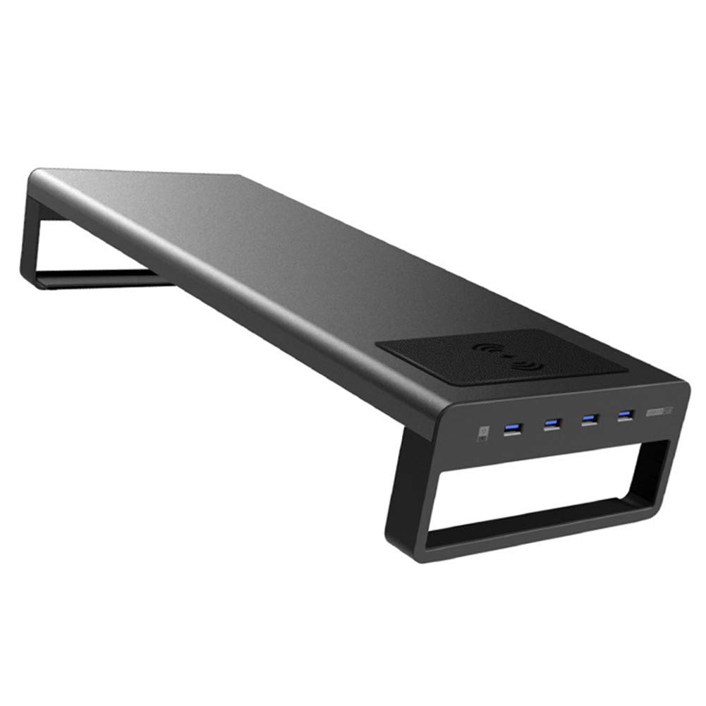 Aluminum Laptop Stand with USB 3.0 & Wireless Charging - Ergonomic Computer Monitor Riser, Keyboard & Mouse Storage Organizer - Perfect for Home Office, Gaming & Workspace Setup (Space Gray)