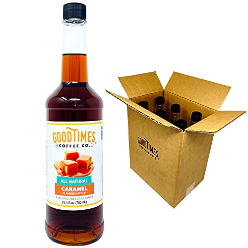 Premium All-Natural Caramel Syrup - Vegan, Gluten-Free, Non-GMO Cane Sugar - 25.4 Fl Oz (Pack of 6) - Perfect for Coffee, Desserts, Baking & Cocktails
