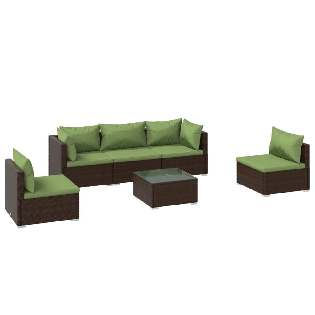 6-Piece Modular Patio Lounge Set with Cushions - Stylish Brown Poly Rattan Outdoor Furniture with Powder-Coated Steel Frame, Garden Sofa Set with Coffee Table - Perfect for Backyard, Poolside & Patio Relaxation