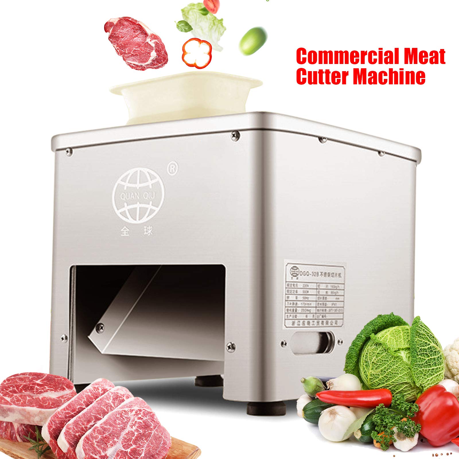 Commercial Meat Cutter Machine 85mm Blade - Automatic Slicer for Beef, Pork & Poultry - Stainless Steel Electric Meat Slicer (350lb/h) with Strip & Cube Cutting - 110V US Plug for Restaurants, Butcher Shops & Catering Services