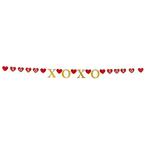 Fun Express Gold XOXO Red Hearts Garland - Valentine's Day Party Decorations for Weddings, Anniversaries & Romantic Events